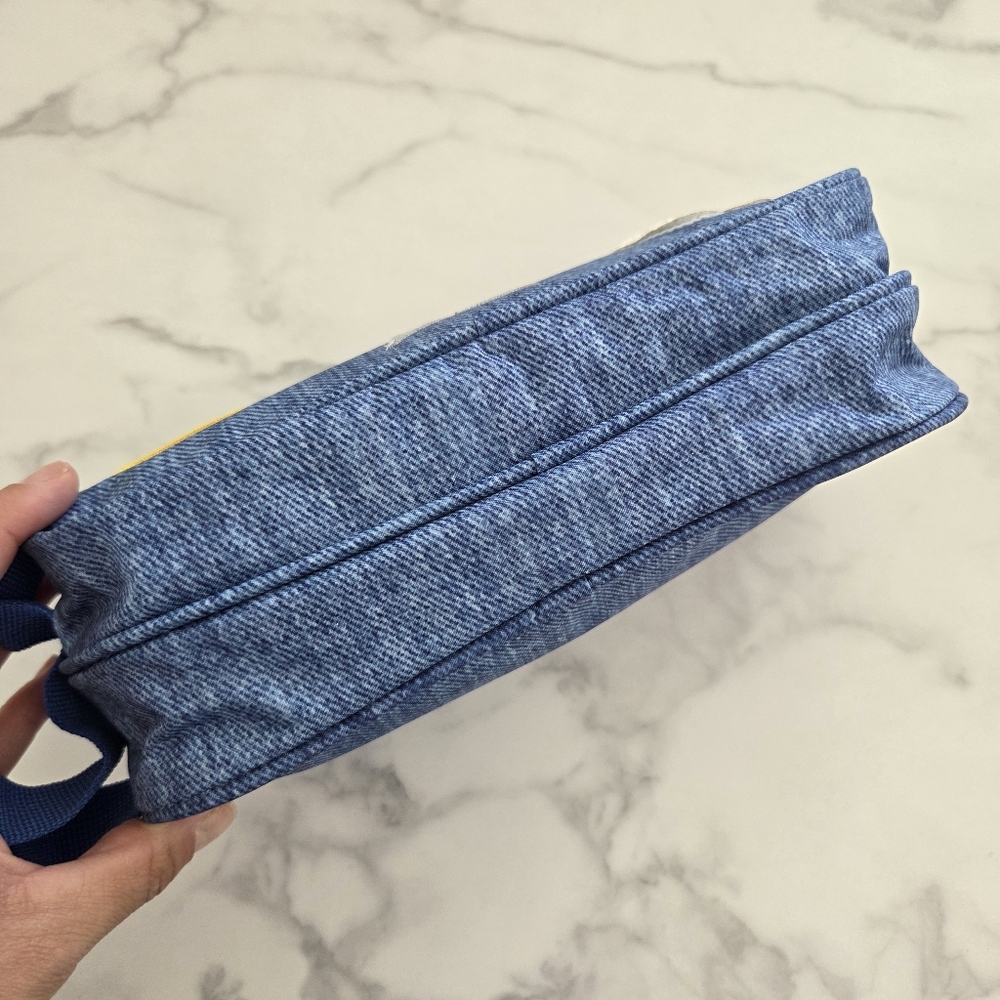 Y2K Blue Denim Cosmetic Travel Pouch Double Zipper Pencil Case Emoji Patches - Picture 13 of 14